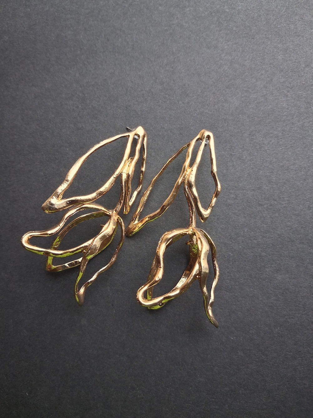 Gold Tone Floral Statement Earrings - Women Jewelry
